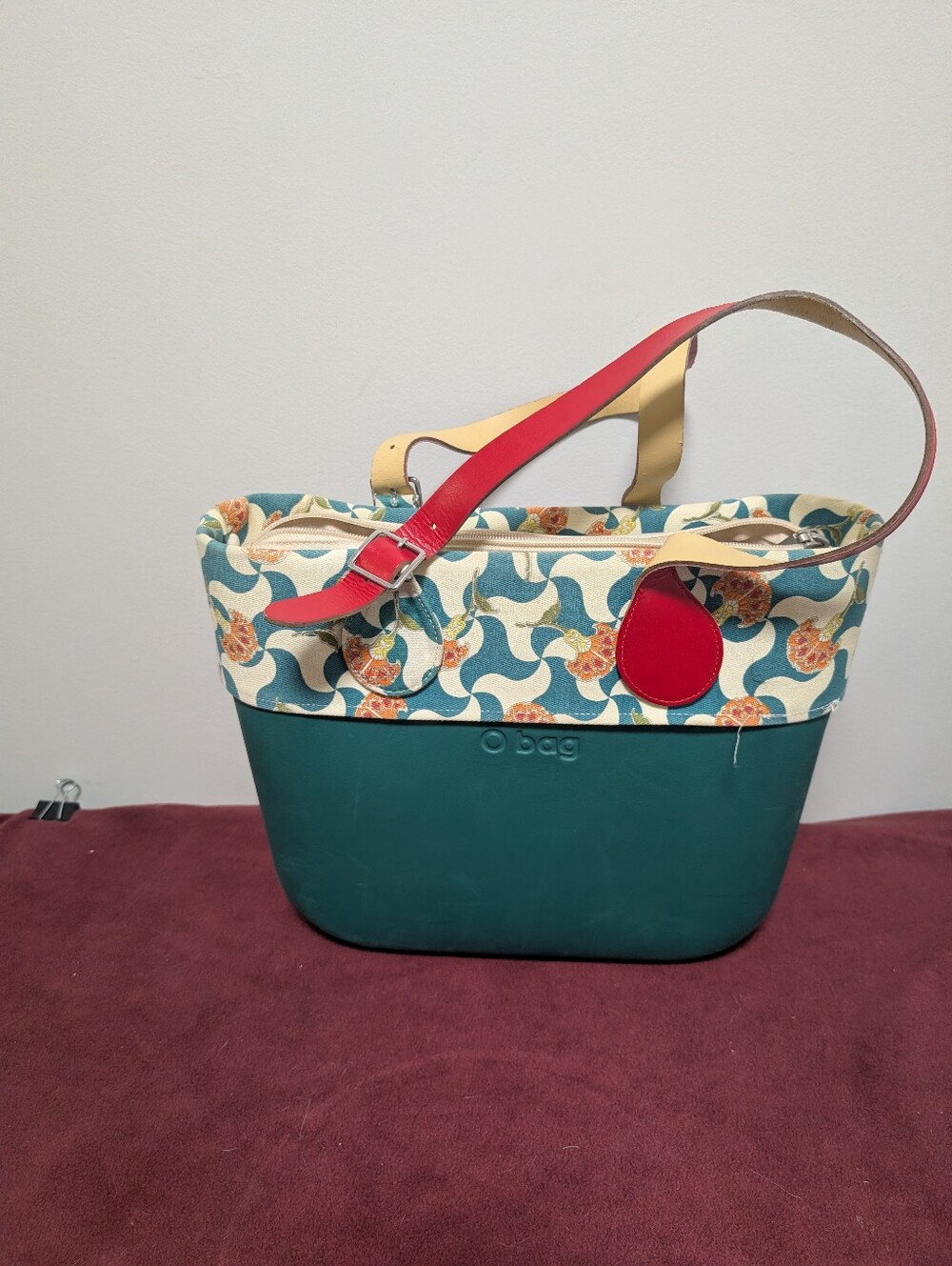 O Bag Green Tote Purse With Floral Liner